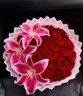 75ct red roses and lilies