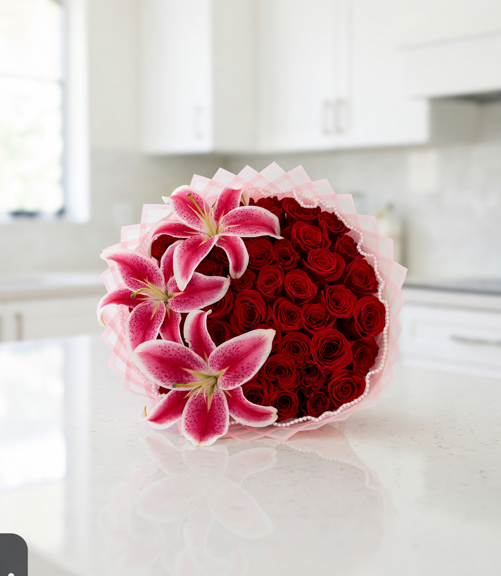 75ct red roses and lilies