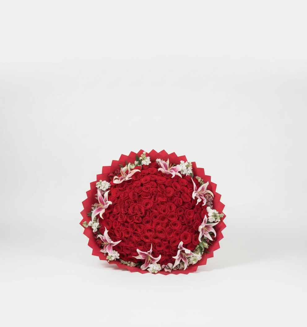 150 ct Red rose & lilies