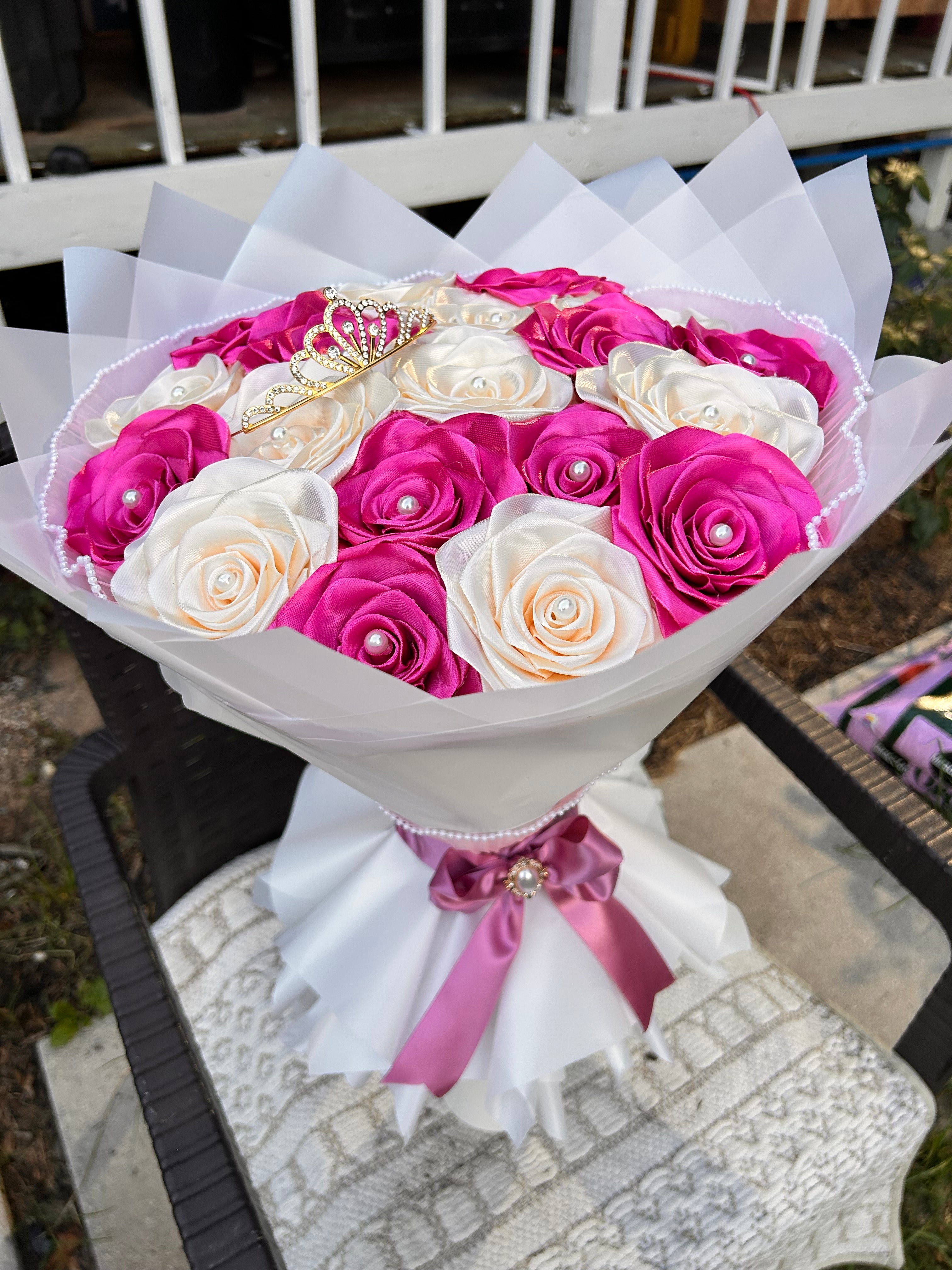Fuchsia & Cream Tiara Eternal Bouquet